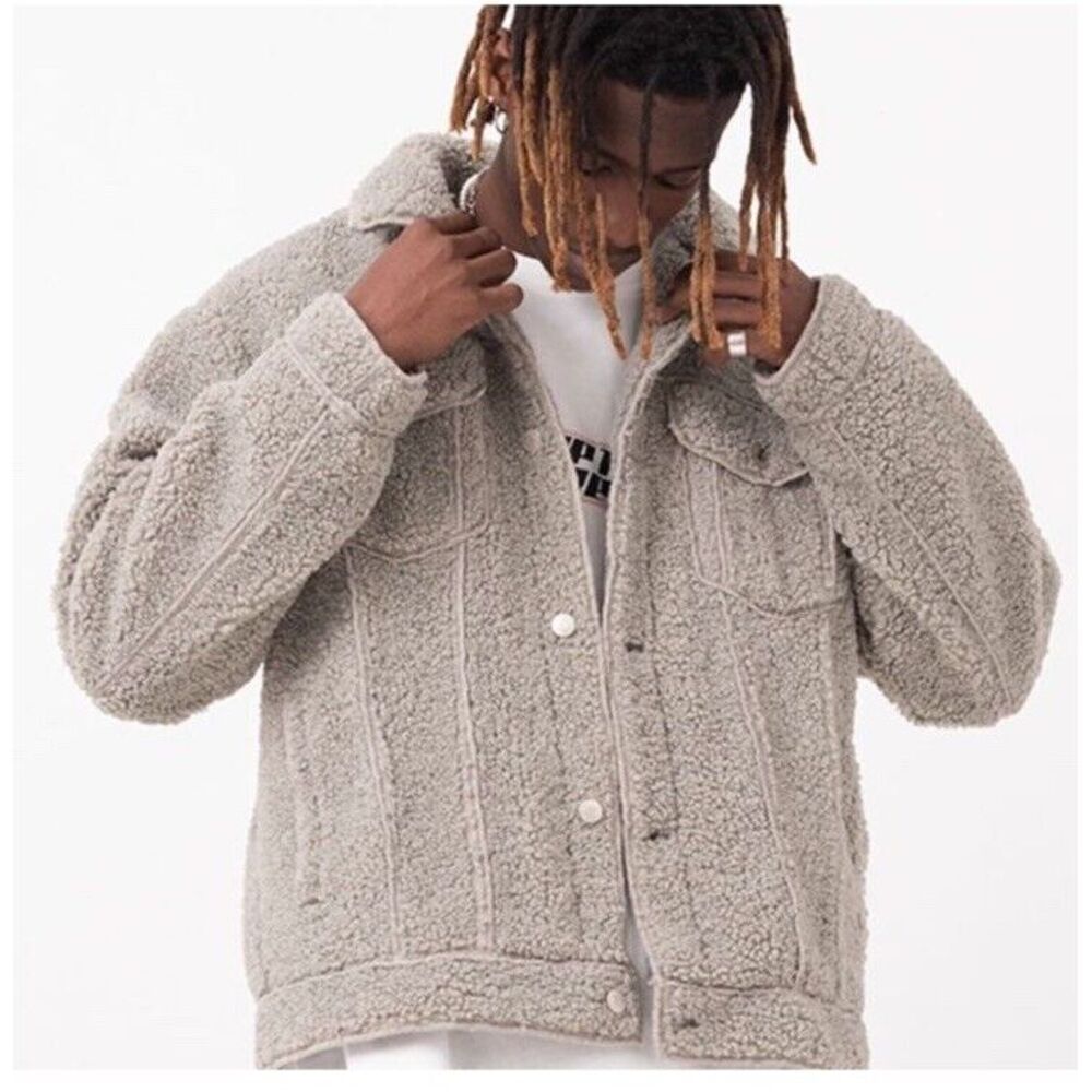 Smiley Sherpa Jacket Cashmere Rabbit Hair Men's Small (fits loose) - Picture 2 of 16